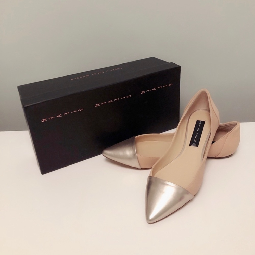 NEW Ella Gold Pointed Toe Tan Leather Ballet Flats 7 {Steven by Steve Madden}